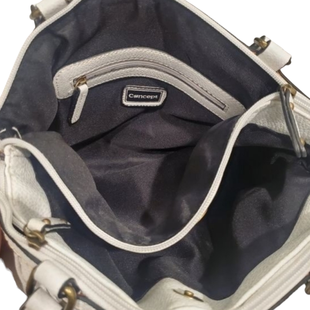 Born Concept Large Shoulder Tote Hobo Bag White Vegan Leather 3 Compartment - Picture 5 of 10